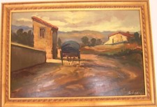 Livorno olio su tavola 35x50 rientro carretto Seloski