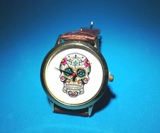 orologio da polso donna teschio messicano cinturino colore marrone