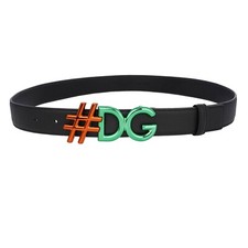 DOLCE & GABBANA DG logo metallo fibbia a rullo cintura in pelle nero verde 95 13752