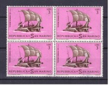 Francobolli San Marino 1963 Storia Navigazione Navi 3 L. MNH QUARTINA SAS620