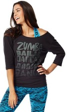 T-shirt manica lunga Zumba Dance 3/4 - Nera - Small ~ Nuova! Spedizione gratuita!