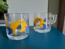 Set 4 Bicchieri / Tazze In Vetro Lune Blu-Gialle Impilabili