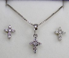 PARURE ARGENTO 925 CROCETTE BRILLANTI ROD ORO BIANCO COLLANA+ORECCHINI CROCI