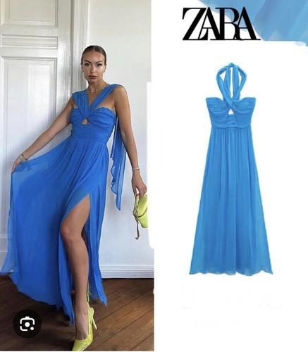 Bnwt zara blue long - blue, halterneck