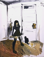 Interno gotico ragazza e gatto