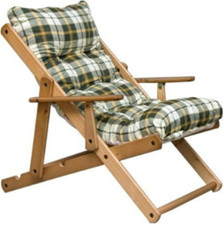 POLTRONA SDRAIO RELAX IN LEGNO PIEGHEVOLE RECLINABILE 3 POSIZIONI CUSCINO VERDE