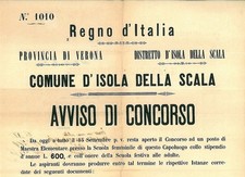 ITALIA REGNO: MANIFESTO comune ISOLA DELLA SCALA 1876
