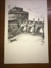 Ponte e Castel Sant’Angelo, Roma. Stupenda Litografia Livio Apolloni, Arte
