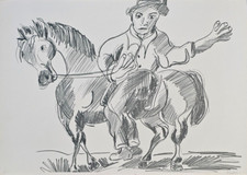 Giuseppe BEPPE SERAFINI (1915-1987) Litografia Opera Grafica Naif Figurativo