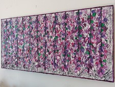 QUADRO MODERNO DIPINTO A MANO FIORI ASTRATTI GLICINE IN FIORE 40x80x4cm  RIF91