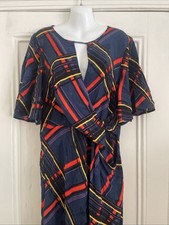 Abito stile George Wrap - Taglia 16 - Blu Navy Canna Giallo Effetto Tartan