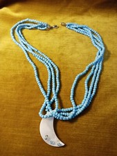 Collana Girocollo  Donna Elegante  Modello perline azzurro ciondolo madreperla 