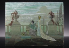 André Lambert Gouache 1910 Penelope aspetta Ulisse mitologia Art Nouveau