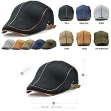 COPPOLA CAPPELLO BASCO UOMO FASHION CON VISIERA RIFINITURE IN PELLE VARI COLORI