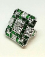 Anello IMPERIALE 20s  gr17 GIADA,BRILLANTI,LEGA ARGENTO 925/ORO BIANCO CM3:BELLO