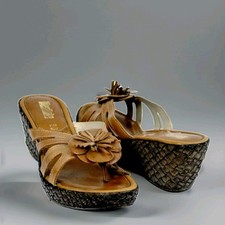 WESTLAKE Sandali Donna Zeppa Media Wedge in Pelle Marrone Nocciola Infradito 40