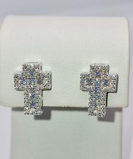 ORECCHINI A CROCE DA UOMO ARGENTO STERLING BIANCO OVERLAY DA DONNA CROSS HIP HOP