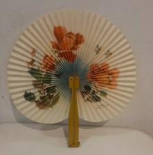 Antico Ventaglio cinese,ORIENTALE, API E FIORI, MONTATURA GIALLO, VINTAGE