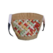 Borsa In Pelle Intrecciata E Tela In Cotone Realizzata A Mano  Pezzo Unico 