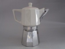 Caffettiera in alluminio e ceramica vintage, come Richard Ginori profilo rosso