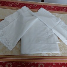 Antico lenzuolo sopra in cotone con 2 federe bordo fatto a mano Vintage