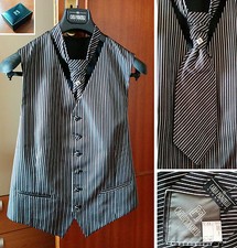 CARLO PIGNATELLI GILET UOMO + CRAVATTONE + SPILLA CERIMONIA Invitato/Sposo SETA