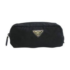 Prada Nylon Triangolo Logo Pouch Nero Pelle Zip Borsa Vintage Autentica