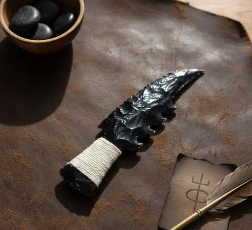 Coltello ossidiana nera - ossidiana,