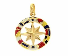 CIONDOLO IN ORO GIALLO 18K, ROSA DEI VENTI CON BANDIERE NAUTICHE SMALTATE