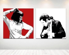 Quadro Pop Art Cinema Cult su Tela Dipinto a Mano Moderno Pulp Fiction 60x60
