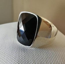 Anello Da Uomo In Argento 925 Con Pietra Nera Sfaccettata 