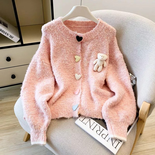 Cardigan rosa pesca - pesca, con