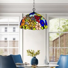 Lampada a sospensione 16 pollici Tiffany stile fiorito paralume vetro colorato multicolore UK