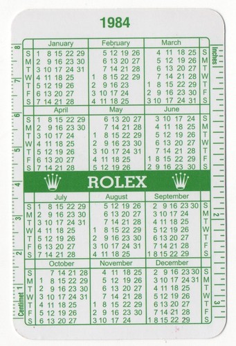 Rolex 1984 1985 green calendar - 1984,