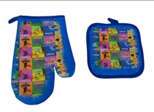 SET. 2 PEZZI GUANTO DA FORNO + PRESINA SARDEGNA QUADRATINI SET. BARBECUE BLU mp