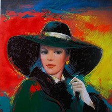 Serigrafia Ezio Farinelli arte figurativa Volto Donna Ragazza Cappello Vintage