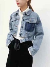 Giacca jeans giubbino corto giubbotto denim trucker donna blu jeans 1255