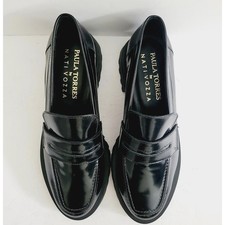 Mocassini Paula Torres Nativvoza taglia 10 neri in pelle suola a strappo scarpe stile moderno