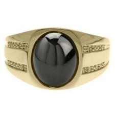 Naturale Onice Nera Gemma Con 14K Argento Placcato Oro Anello per Uomo #1256
