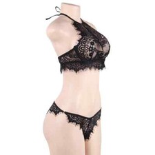 Intimo donna lingerie erotica HOT WOMAN slip + reggiseno effetto pizzo nero