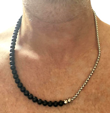 Collana perle nere donna uomo di 8 mm con catena in acciaio inox lunga 60 cm da