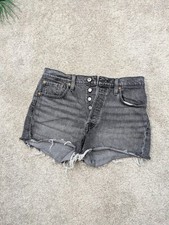 Levis 501 pantaloncino donna 28 nero grigio vita alta bottoni mosca denim orlo grezzo taglio