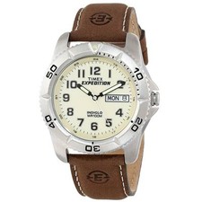 Timex T46681, Orologio Uomo Spedizione Pelle Marrone, Indiglo, Giorno/Data, 100 metri