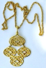 Grand pendentif collier bijou couleur or vintage pampille porte chance 673