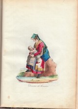 ANTICA STAMPA COLORI INCISIONE DIPINTA A MANO COSTUMI 1800 DONNA SONNINO, ROMA