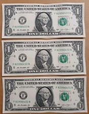 LOTTO DI 3 BANCONOTE DA 1 DOLLARO (ONE DOLLAR) U.S.A. FDS NUMERI CONSECUTIVI