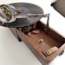 Antique portable gramophone in