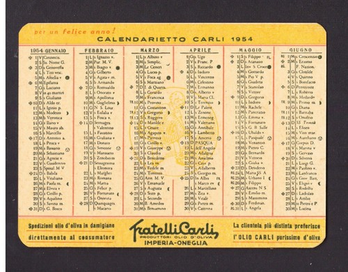 Calendarietto olio carli 1954 - calendarietto,
