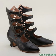 Stivali estivi donna tacco a gattino punta scavati bottoni cinturino scarpe tacco