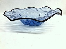 CENTROTAVOLA VETRO SOFFIATO Vittorio Zecchin VENINI MURANO AZZURRO BORDO MOSSO  